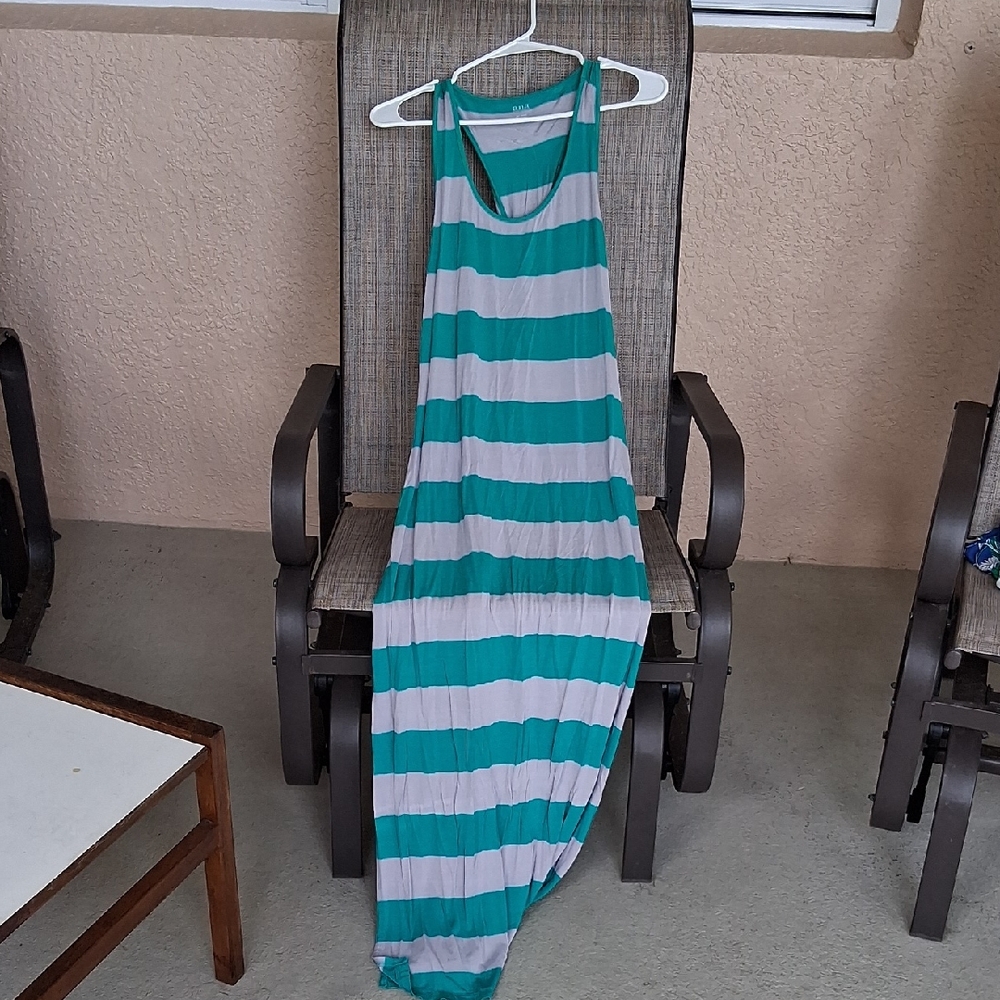 a.n.a Turquoise and White Striped Maxi Dress